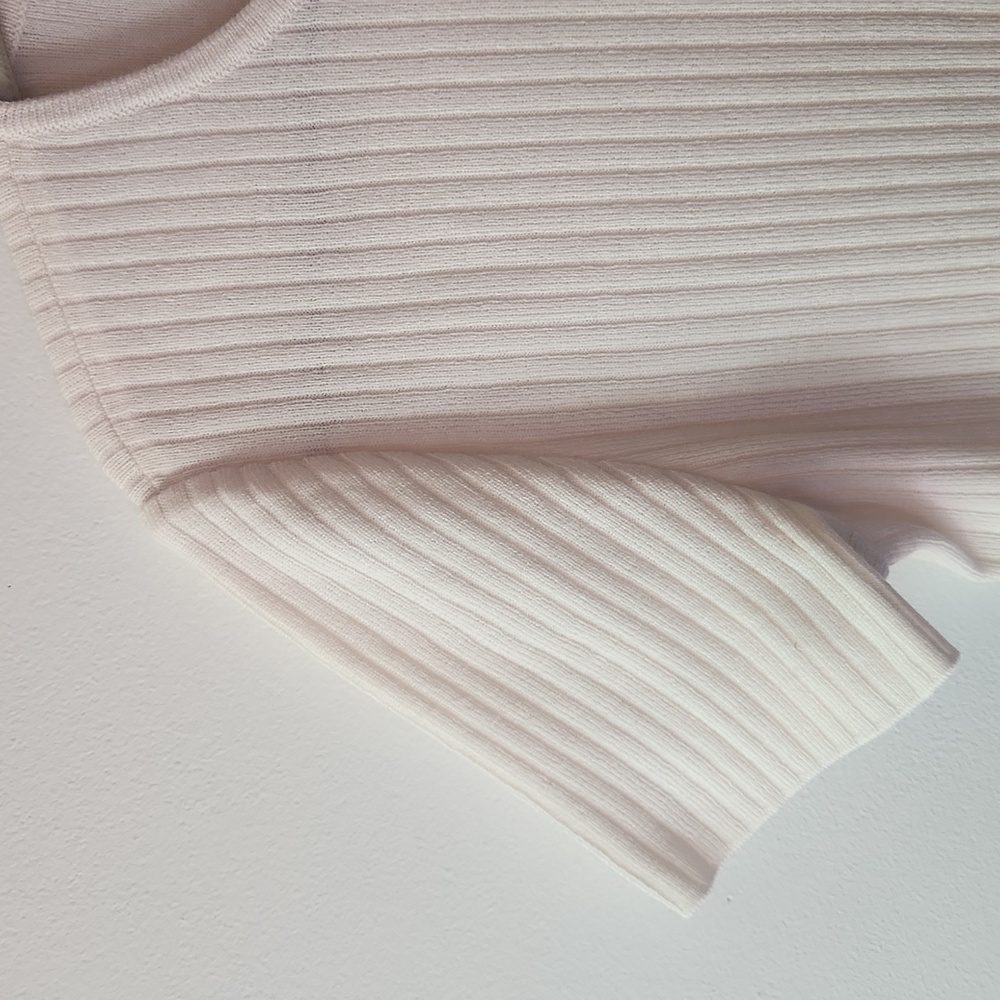 St. John Large Top Santana Knit Cream Ribbed Short Sleeve Office Minimal Capsule - Picture 3 of 10